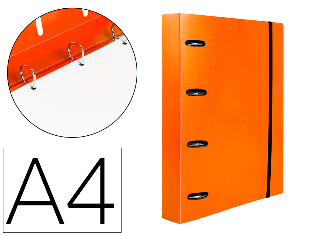 LIDERPAPEL - CARPETA CON RECAMBIO A4 CUADRO 5MM 100 HOJAS 80G POLIPROPILENO 4 ANILLAS 40MM NARANJA FLUOR (Ref.CH68)