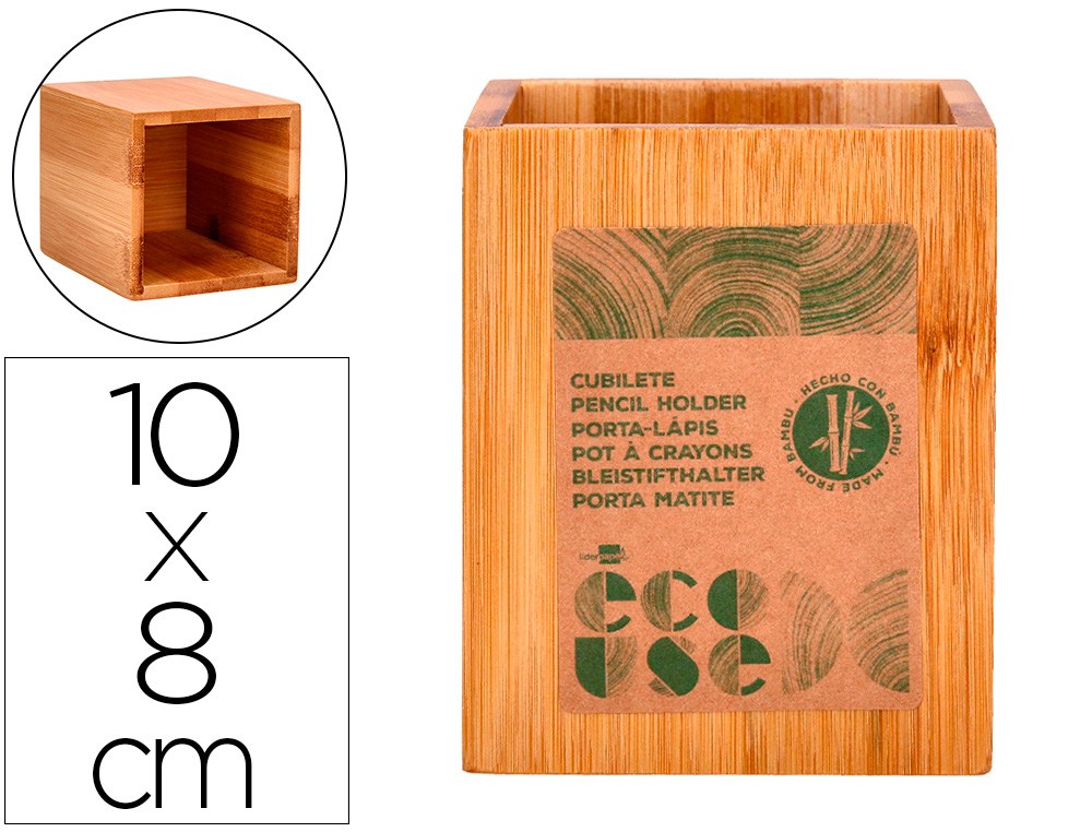LIDERPAPEL - CUBILETE PORTALAPICES ECOUSE BAMBU 8X8X10 CM (Ref.CB03)