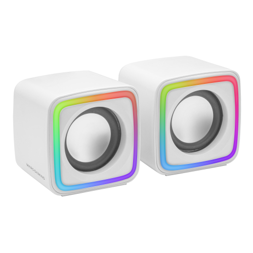 MARS GAMING - Blanco Altavoces Gaming RGB Compactos Procesador Sonido DSP 8W (Ref.MSCUBEW)