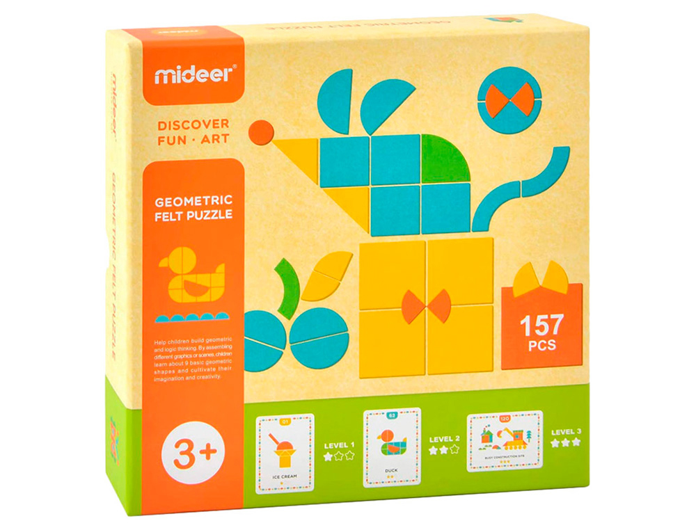MIDEER - PUZLE FIGURAS GEOMETRICAS FIELTRO 157 PIEZAS (Ref.MD4145)