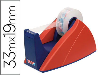 TESA - PORTARROLLO SOBREMESA ROJO-AZUL CON CUCHILLA DE CORTE RECTO PARA CINTAS DE HASTA 33 M X 19 MM (Ref.57421-00000-01)