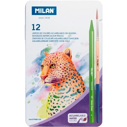 MILAN - LÁPICES DE COLORES ACUARELABLES 12 + 1 PINCEL EN CAJA METÁLICA C/SURTIDOS (Ref.07468112C)