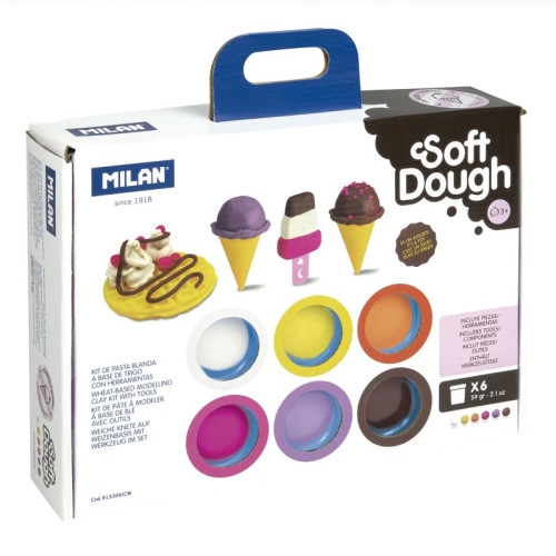 MILAN - MALETÍN 6 BOTES PASTA BLANDA SOFT DOUGH DE 59GR + HERRAMIENTAS "HELADOS Y GOFRES" (Ref.913306ICW)