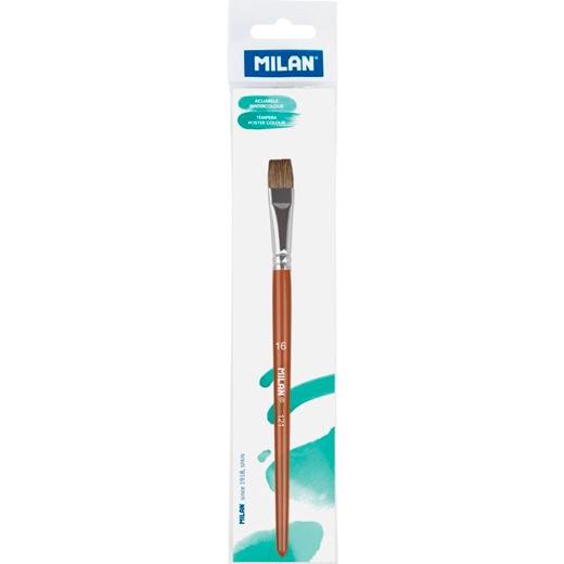 MILAN - PINCEL ESCOLAR PLANO SERIE 121 Nº 16 EN BOLSITA C/COLGADOR MARRÓN (Ref.0412116P)