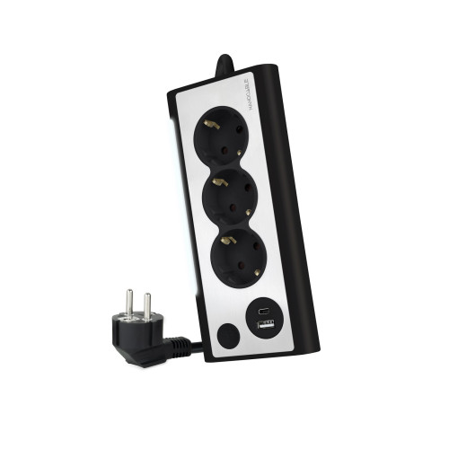NANOCABLE - Regleta 3 tomas schuko + 2 USB luz Negro (Ref.10.37.0013-BK)