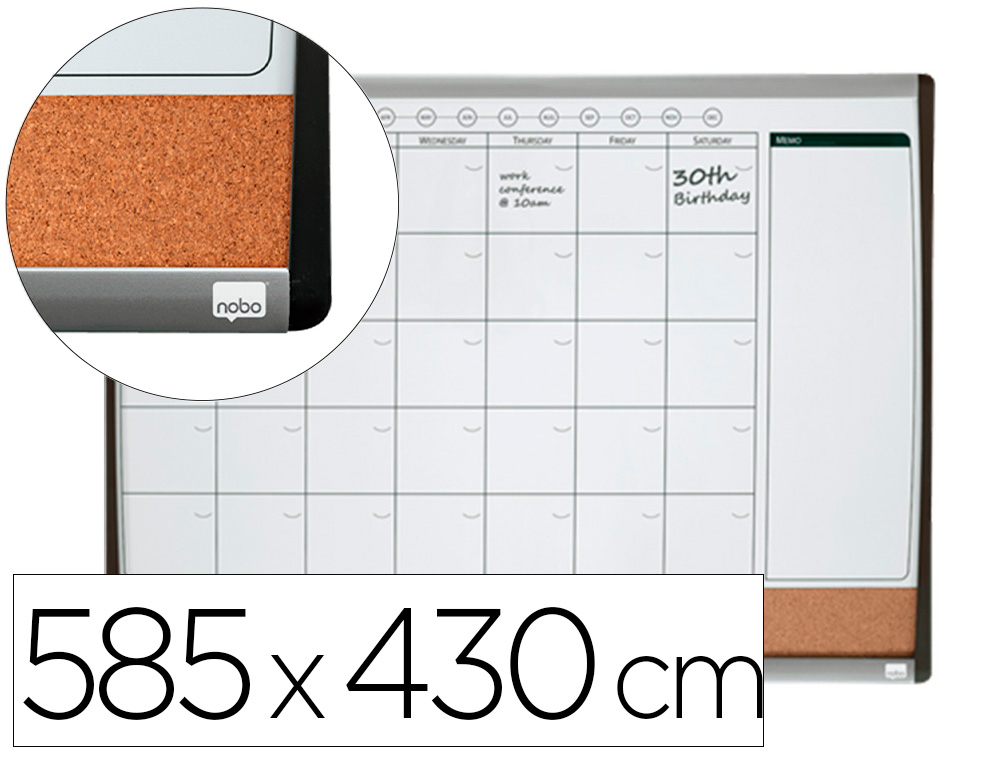 NOBO - PIZARRA DOBLE USO REXEL (ORGANIZADOR MAGNETICO MENSUAL + CORCHO) 58,5x43 cm (Ref.1903813)