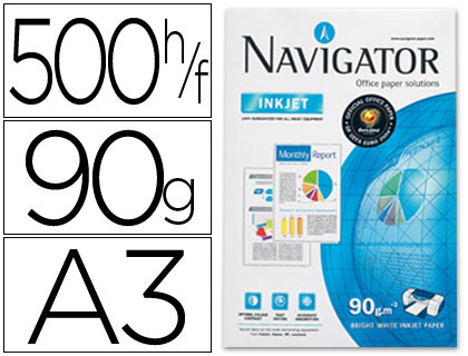 NAVIGATOR - PAPEL FOTOCOPIADORA DIN A3 90 GRAMOS PAPEL MULTIUSO INK-JET Y LASER-PAQUETE DE 500 HOJAS (Ref.NAV-90-A3)