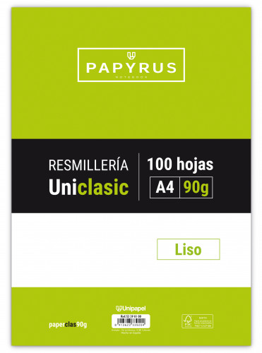 PAPYRUS - RECAMBIO PAQUETE 100 HOJAS A4 UNICLASIC 90 GR. LISO SIN MARGEN (Ref.53390100)