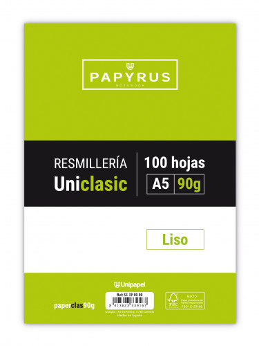 PAPYRUS - RECAMBIO PAQUETE 100 HOJAS A5 UNICLASIC 90 GR. LISO SIN MARGEN PAYRUS (Ref.53390000)
