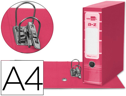 LIDERPAPEL - ARCHIVADOR DE PALANCA LIDERPAP EL A4 FILING SYSTEM FORRADO SIN RADO LOMO 80MM ROSA CON CAJA Y COMPRESOR METALICO (Ref.AZ89)