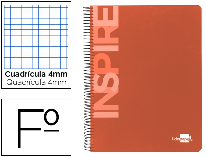 LIDERPAPEL - CUADERNO ESPIRAL FOLIO INSPIRE TAPA DURA 80H 60 GR CUADRO 4MM CON MARGEN NARANJA (Ref.BF36)