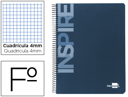 LIDERPAPEL - CUADERNO ESPIRAL FOLIO INSPIRE TAPA DURA 80H 60 GR CUADRO 4MM CON MARGEN NEGRO (Ref.BF33)