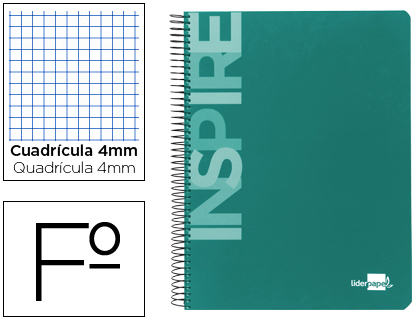 LIDERPAPEL - CUADERNO ESPIRAL FOLIO INSPIRE TAPA DURA 80H 60 GR CUADRO 4MM CON MARGEN VERDE (Ref.BF35)