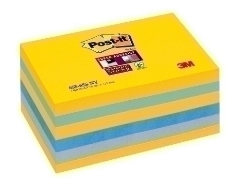 POST-IT - TACO NOTAS 655 SUPER STICKY 76x127 COLORES NEW YORK PACK de 6 (Ref.655-6SS NY)