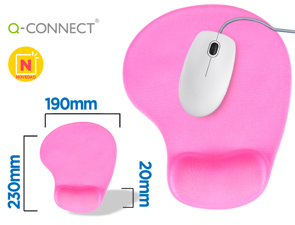 Q-CONNECT - ALFOMBRILLA PARA RATON REPOSAMUÑECAS DE GEL COLOR ROSA 190X230X20 MM (Ref.KF17225)
