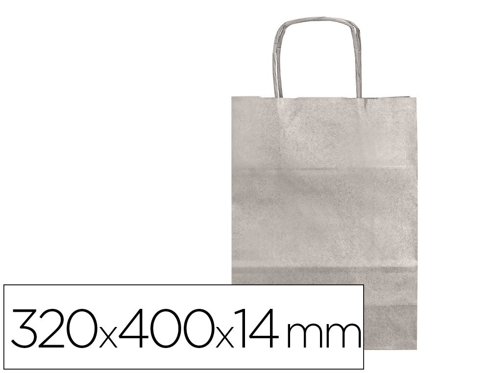 Q-CONNECT - BOLSA PAPEL KRAFT PLATA L CON ASA RETORCIDA 320X400X14 MM (Ref.KF03757)