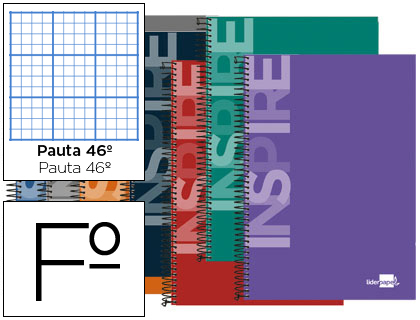 LIDERPAPEL - CUADERNO ESPIRAL FOLIO INSPIRE TAPA DURA 80H 60 GRAYADO Nº 46 COLORES SURTIDOS (Ref.BF61)