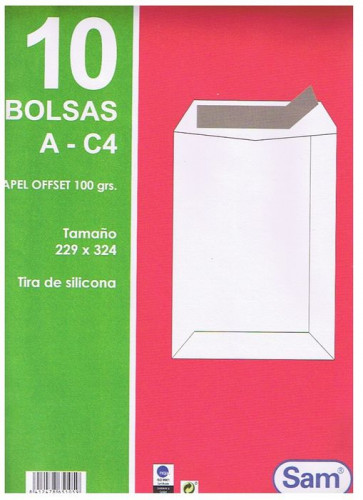 SAM - PAQUETES DE 10 BOLSAS BLANCAS, CON TIRA DE SILICONA TAMAÑO 229X324 100 GRS. (Ref.665105)