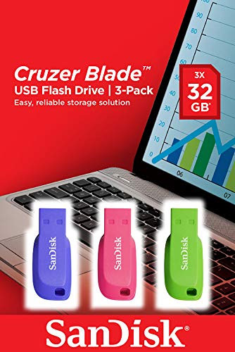SANDISK - Cruzer Blade 3x 32GB unidad flash USB USB tipo A 2.0 Azul, Verde, Rosa (Canon L.P.I. 0,24€ Incluido) (Ref.SDCZ50C-032G-B46T)