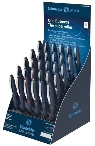 SCHNEIDER - ROLLER T.LIQ. ONE BUSINESS 0,6 EXPOSITOR de 30
12x 183003 AZUL
12x 183001 NEGRO
 3x 183002 ROJO
 3x 183004 VERDE (Ref.304702)