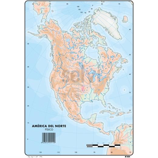 SELVI - MAPA MUDO FÍSICO DE AMERICA DEL NORTE A4 -50U- (Ref.514)