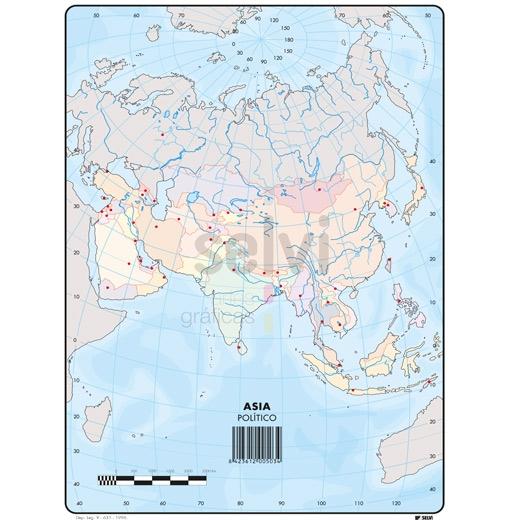 SELVI - MAPA MUDO POLÍTICO DE ASIA A4 -50U- (Ref.503)