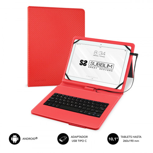 SUBBLIM - Funda con Teclado Micro USB - USB C KEYTAB PRO USB 10,1&quot; Red (Ref.SUB-KT1-USB002)
