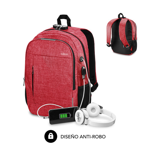 SUBBLIM - Mochila para Portátil Urban Lock Backpack 16&quot; Red (Ref.SUB-BP-1UL0002)