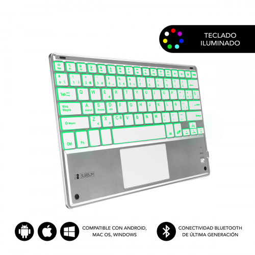 SUBBLIM - Teclado Bluetooth Smart Backlit BT Keyboard Touchpad Silver (Ref.SUB-KBT-SMBT50)