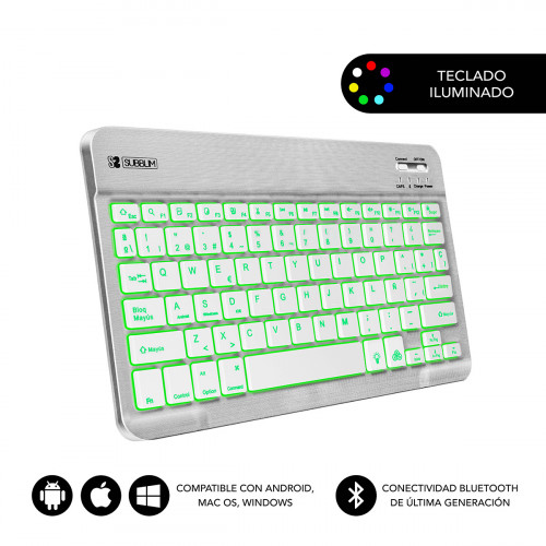 SUBBLIM - Teclado Retroiluminado Bluetooth Smart Backlit BT Keyboard Silver (Ref.SUB-KBT-SMBL30)