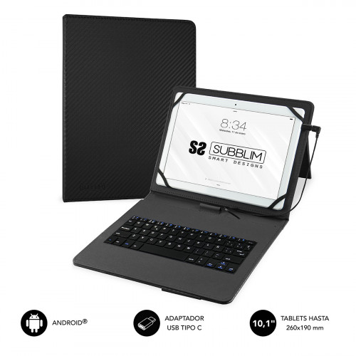 SUBBLIM Funda con Teclado Micro USB - USB C KEYTAB PRO USB 10,1&quot; Black (Ref.SUB-KT1-USB001)