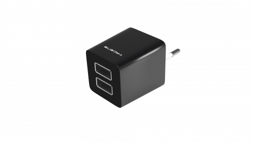 TACENS - ANIMA USB CHARGER, 2x USB PORTS, 2.1A ULTRAFAST CHARGE, LIGHWEIGT AND COMPACT SIZE DESIGN, EU CONNECTOR, BLACK/WHITE DESIGN (Ref.AUSB1)