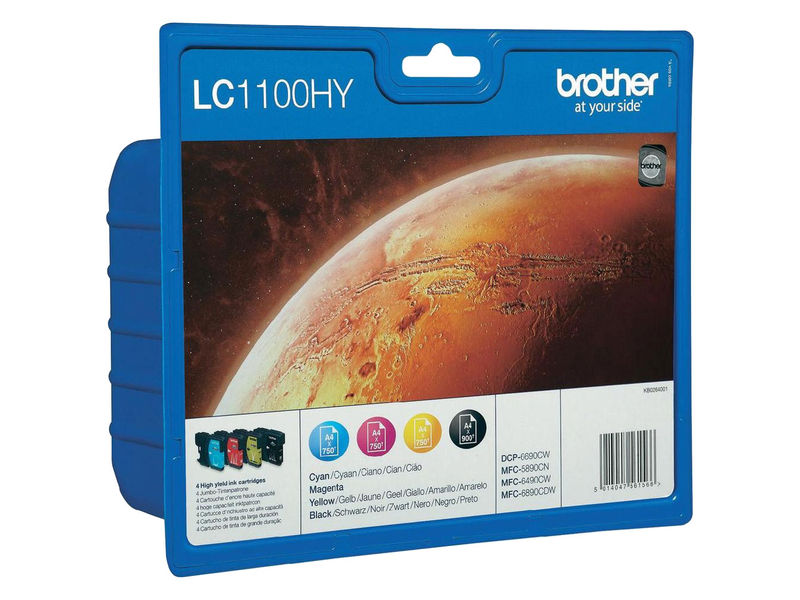 BROTHER - Cartuchos ORIGINALES Inyección De Tinta LC1100HY Negro/Amarillo/Cyan/Magenta Pack 4 (Ref.LC1100HYVALBP)