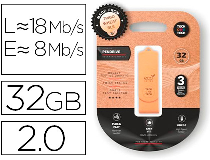 TECH ON TECH - MEMORIA USB TECH ONE TECH ECOTECH BIODEGRADABLE 32 GB USB 2.0 (Canon L.P.I. 0,24€ Incluido) (Ref.TEC3100-32)