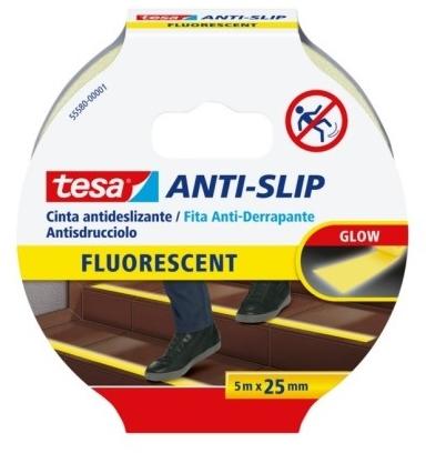TESA - CINTA ANTIDESLIZANTE ADHESIVA 5M X 25MM FLUORESCENTE AMARILLO (Ref.55580-00001-11)