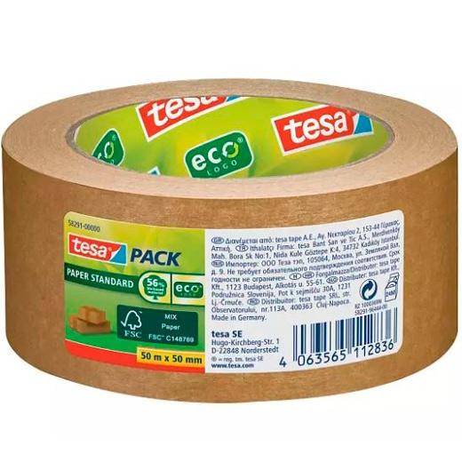 TESA - CINTA DE EMBALAJE PACK ESTÁNDAR ECOLOGO ROLLO 50MX50MM PAPEL MARRÓN (Ref.58291-00000-01)