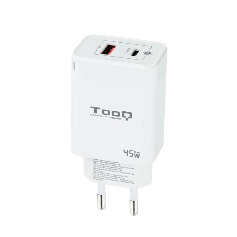 TOOQ - Cargador pared GAN USB-C/PD+USB-A/QC 45W (Ref.TQWC-GANQCPD45WT)