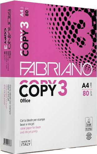 FABRIANO - PAPEL COPY 3 OFFICE - A4 - 80g - Blancura CIE 143 - Paquete 500h