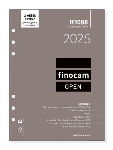 FINOCAM - RECAMBIO AGENDA ANUAL 2025 - OPEN 1000 - Día Página - 155x215mm - R1098 (Ref.711680025)