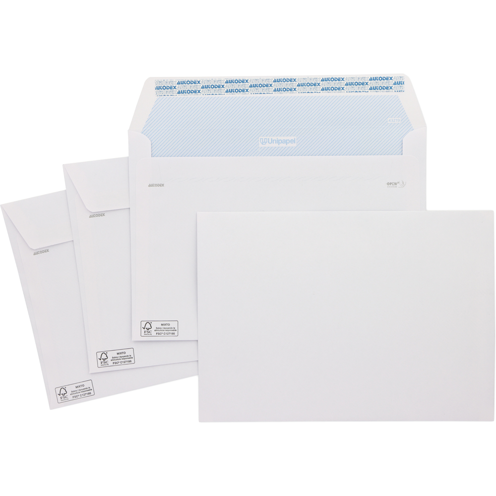UNIPAPEL - SOBRE AMERICANO 115x225 BLANCO 90g OPEN - Sin Ventana (SILICONA) CAJA de 500 (Ref.20261070)