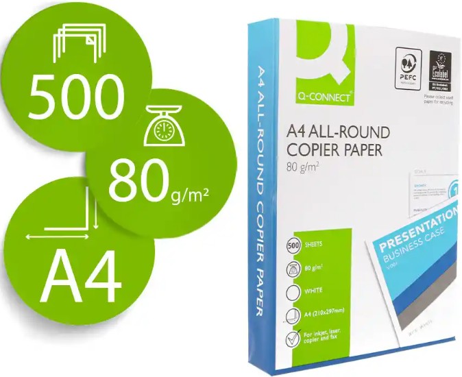 Q-CONNECT - PAPEL ECONOMY - A4 - 80g - Blancura CIE 136 - Paquete 500h (Ref.KF19097-31341)