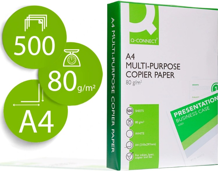 Q-CONNECT - PAPEL FASTER - A4 - 80g - Blancura CIE 160 - Paquete 500h (Ref.KF01087-155776)