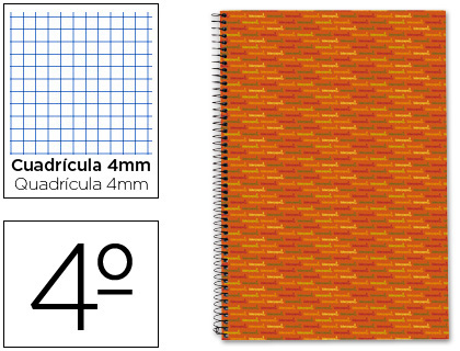 LIDERPAPEL - CUADERNO ESPIRAL CUARTO MULTILIDER TAPA FORRADA 80H 80 GR CUADRO 4MM CON MARGEN NARANJA (Ref.BC38)