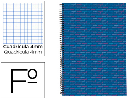 LIDERPAPEL - CUADERNO ESPIRAL FOLIO MULTILIDER TAPA FORRADA 80H 80 GR CUADRO 4MM CON MARGEN AZUL (Ref.BF46)