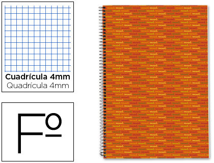 LIDERPAPEL - CUADERNO ESPIRAL FOLIO MULTILIDER TAPA FORRADA 80H 80 GR CUADRO 4MM CON MARGEN NARANJA (Ref.BF59)