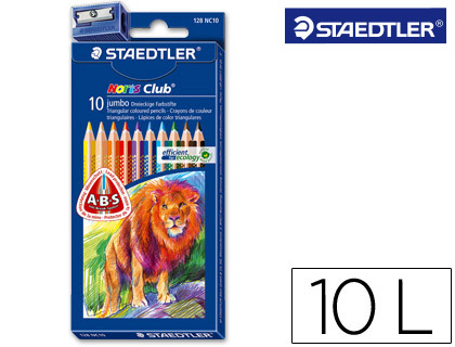 STAEDTLER - LAPICES DE COLORES NORIS CLUB JUMBO Triangular CAJA DE 10 COLORES TRIPLUS + Sacapuntas/Afilalapices (Ref.128 NC 10)