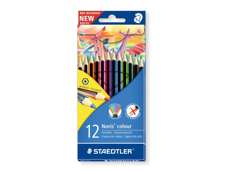 STAEDTLER - Caja 12 LAPICES NORIS FABRICADOS EN MATERIAL WOPEX ECOLOGICO. COLORES SURTIDOS (Ref.185C12)