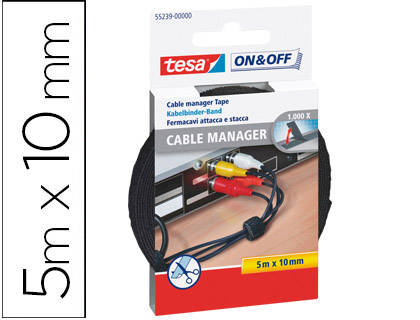 TESA - VELCRO AUTOADHESIVO NEGRO 5 M X 10 MM PARA AGRUPAR CABLES (Ref.55239-00000-01)