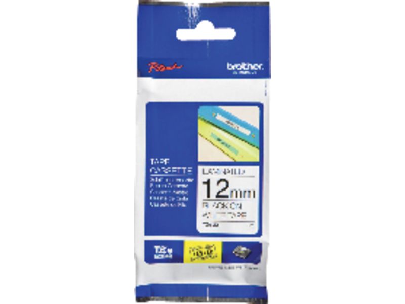 BROTHER - Cintas Tze-335 12mmx8m Blanco/negro Protegidas contra rayos ultravioleta (Ref.TZe335)
