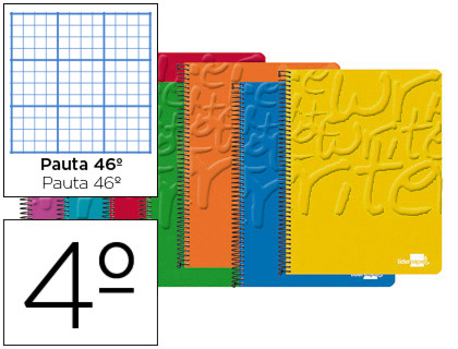 LIDERPAPEL - CUADERNO ESPIRAL CUARTO WRITE TAPA BLANDA 80H 60 GR RAYADO Nº 46 COLORES SURTIDOS (Ref.BC49)